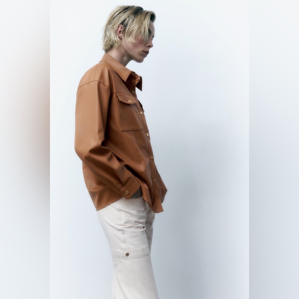 Zara Gold Button Faux Leather Overshirt